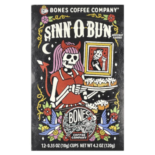 Кофейные капсулы Sinn-O-Bun, 12 штук, 10 г, с ароматом корицы, кошерные Bones Coffee Company