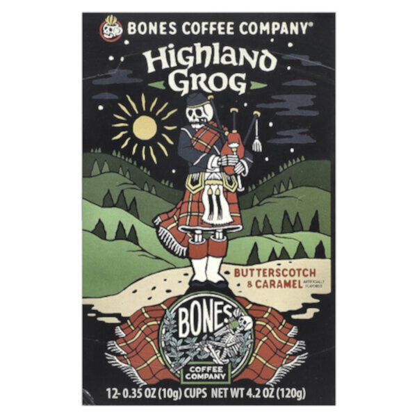 Кофейные капсулы Highland Grog с ароматом ириски и карамели, 12 капсул по 10 г Bones Coffee Company