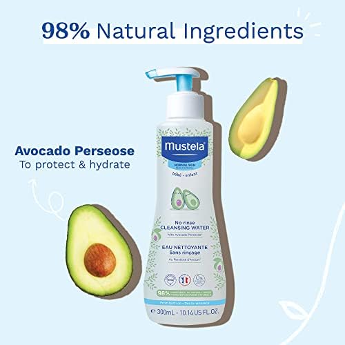 Mustela Baby Cleansing Water - No-Rinse Micellar Water - with Natural Avocado & Aloe Vera - for Baby's Face, Body & Diaper - 1 or 2-Pack - Various Sizes Mustela