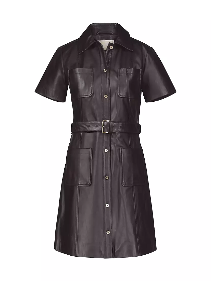 Женское Вечернее платье MICHAEL Michael Kors Belted Leather Minidress MICHAEL Michael Kors