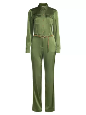 Satin Chain-Belt Jumpsuit MICHAEL Michael Kors