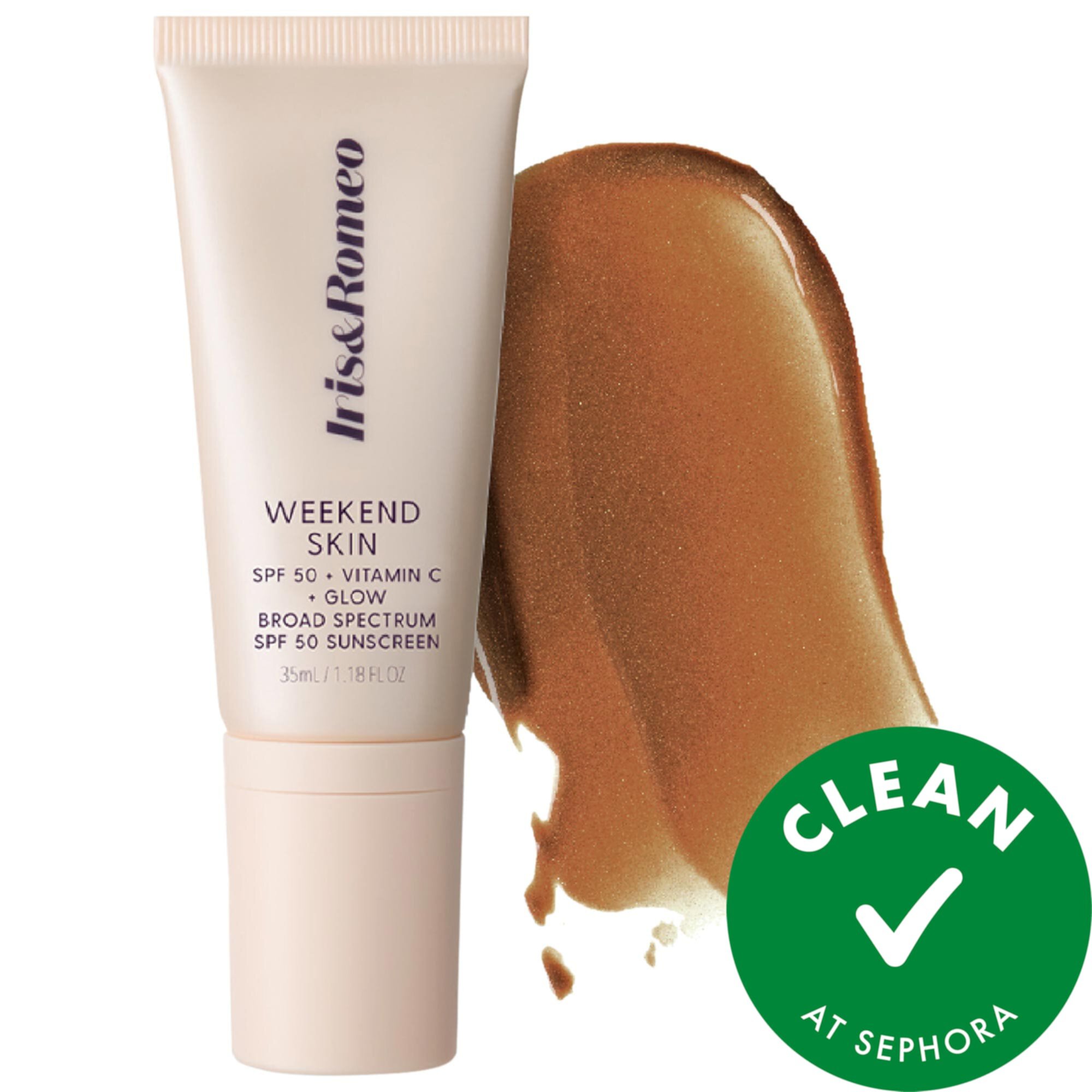 Weekend Skin SPF 50 Instant Glow Tinted Mineral Sunscreen with Vitamin C + Niacinamide Iris&Romeo