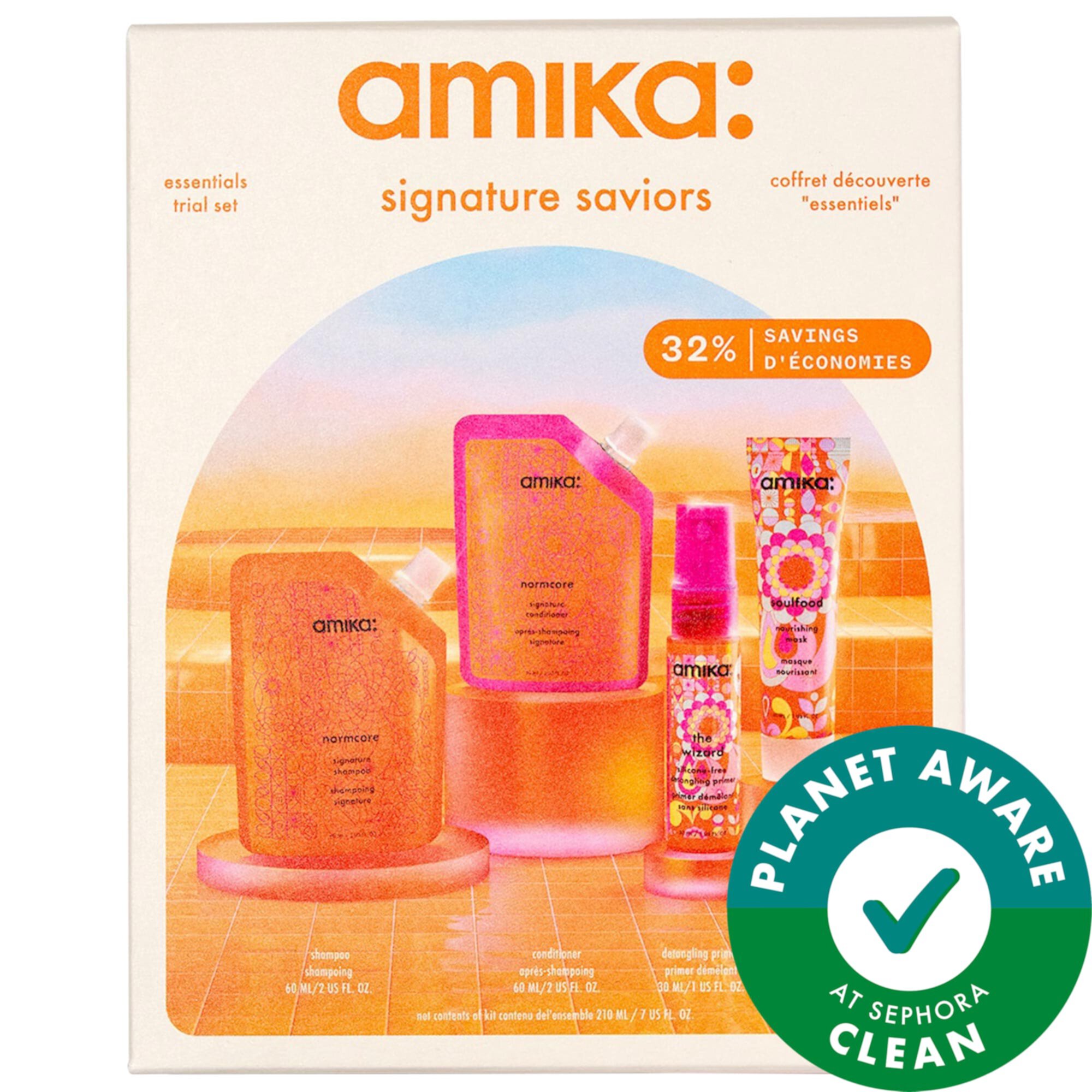 Набор для ухода за волосами Signature Saviors, 4 в 1, дорожные размеры Amika