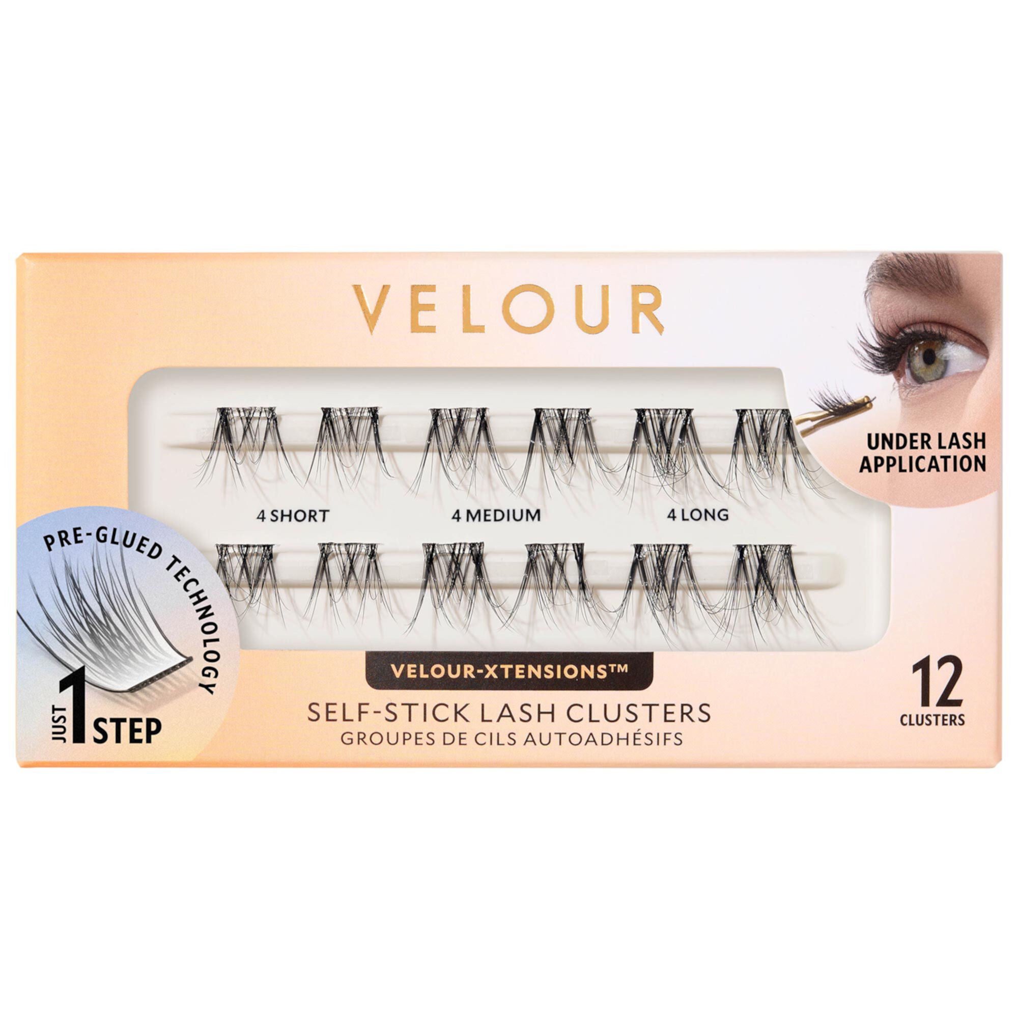 Селфи-кластеры ресниц Velour-Xtensions™ с самоклеящейся основой, легко наносятся, 12 штук Velour Lashes