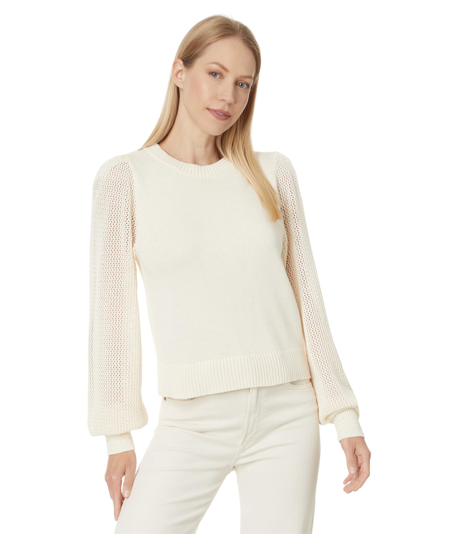 Pointelle Sleeve Crewneck Sweater Lilla P