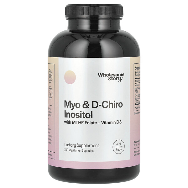 Myo & D-Chiro Inositol with MTHF Folate + Vitamin D3, 360 Vegetarian Capsules Wholesome