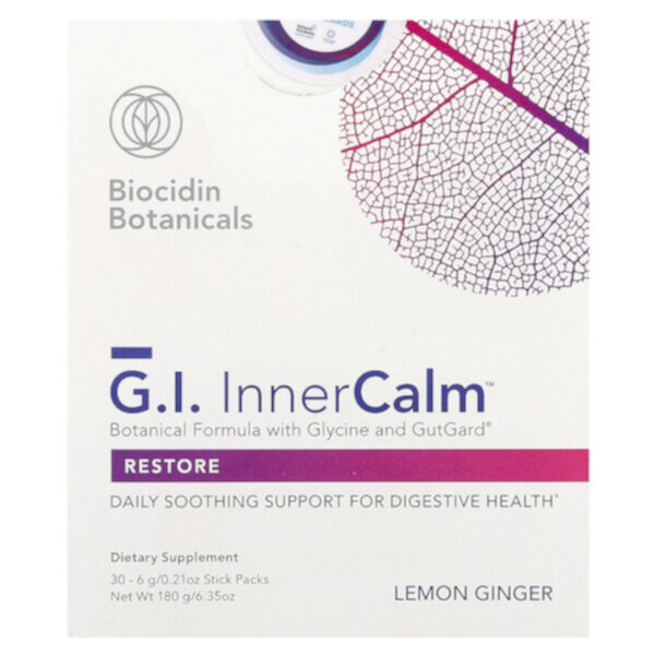 G.I. Inner Calm™, Lemon Ginger, 30 Sitck Packs, 0.21 oz (6 g) Each Biocidin Botanicals