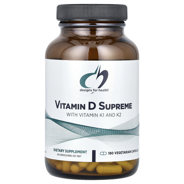 Vitamin D Supreme with Vitamin K1 and K2, 180 Vegetarian Capsules Designs for Health