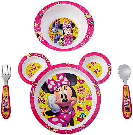 The First Years Disney Minnie Mouse Dinnerware Set - Toddler Plates and Toddler Utensils- 4 Piece Set The First Years