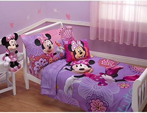 Disney Ariel Sea Garden 4 Piece Toddler Bed Set - Comforter, Fitted Sheet, Flat Top Sheet, Reversible Standard Size Pillowcase, Pink and Aqua Disney