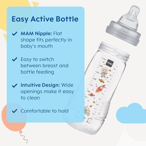 MAM Easy Active Baby Bottle, Switch Between Breast and to Clean, 4+ Months, Boy, 2 count (Pack of 1) MAM