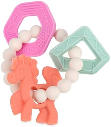 Nuby Chewy Charms Silicone Teether with Coral Unicorn, 1 Count (Pack of 2) NUBY