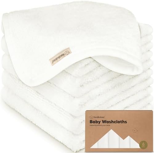 6-Pack Baby Washcloths - Soft Viscose Derived from Bamboo Washcloth, Baby Wash Cloths, Baby Wash Cloth for Newborn, Kids, Bath Baby Towels, Face Towel, Face Cloths for Washing Face(White) KeaBabies