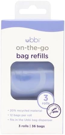 Ubbi On The Go Waste Disposal Bags Refills Value Pack, Lavender Scented, 12 Roll Refills, Baby On The Go Essentials Ubbi