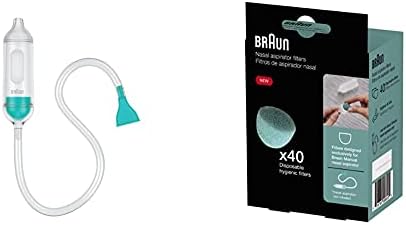 Braun Manual Nasal Aspirator – Quickly and Gently Clear Stuffed Infant Noses with Braun Manual Nasal Aspirator Filters, 40 Count Braun