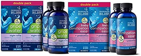 Mommy's Bliss Gripe Water Night Time 4 Fl Oz (Pack of 2) with Baby Constipation Ease 4 Fl Oz (Pack of 2) for Gas and Constipation Relief in Babies Mommy's Bliss