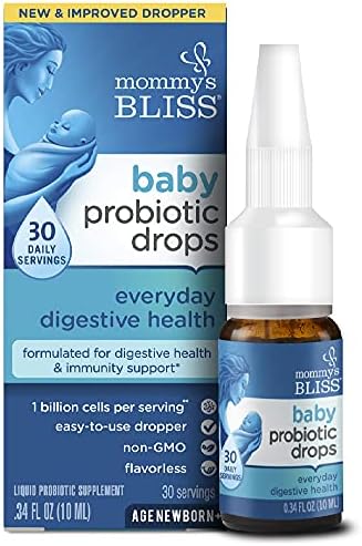 Mommy's Bliss Baby Probiotic Drops (Капли), Daily Gas, Constipation and Colic Symptom Relief + Immune Support, Newborns & Up, 0.34 Fl Oz (30 Servings (Порции)), Pack of 2 Mommy's Bliss