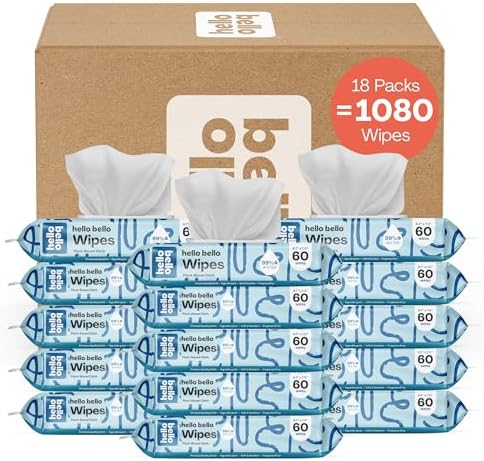 Hello Bello Extra Gentle Unscented Baby Wipes - Plant Based - Made with 99% Water and Aloe for Babies and Kids - 60 Count (Pack of 9) Total 540 Count Hello Bello