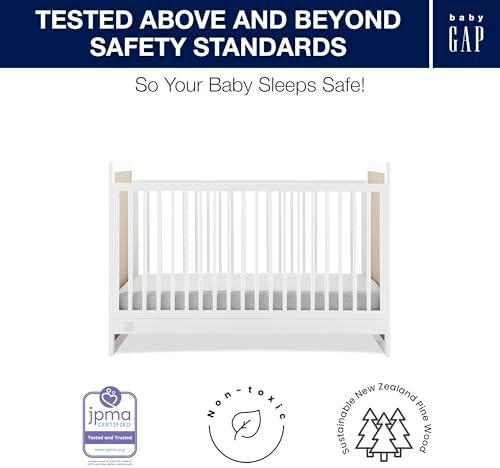 Delta Children babyGap Liam 4-in-1 Convertible Crib, Bianca White/Natural + TrueSleep Crib and Toddler Mattress (Bundle) Delta Children