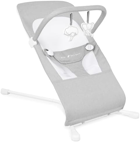 Шезлонг Baby Delight Highland Baby Bouncer, 0 – 6 месяцев, 3 положения спинки, Пепельный серый Baby Delight