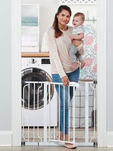 Regalo 56-Inch Extra WideSpan Walk Through Baby Gate, Includes 4-Inch, 8-Inch and 12-Inch Extension, 8 Piece Set - 4 Pack of Pressure Mounts and 4 Pack of Wall Cups and Mounting Kit, White Regalo