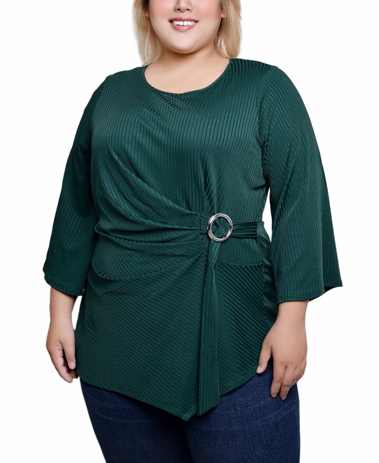 Женская Блузка NY Collection Plus Size 3/4 Sleeve Pleat-Waist Top NY Collection