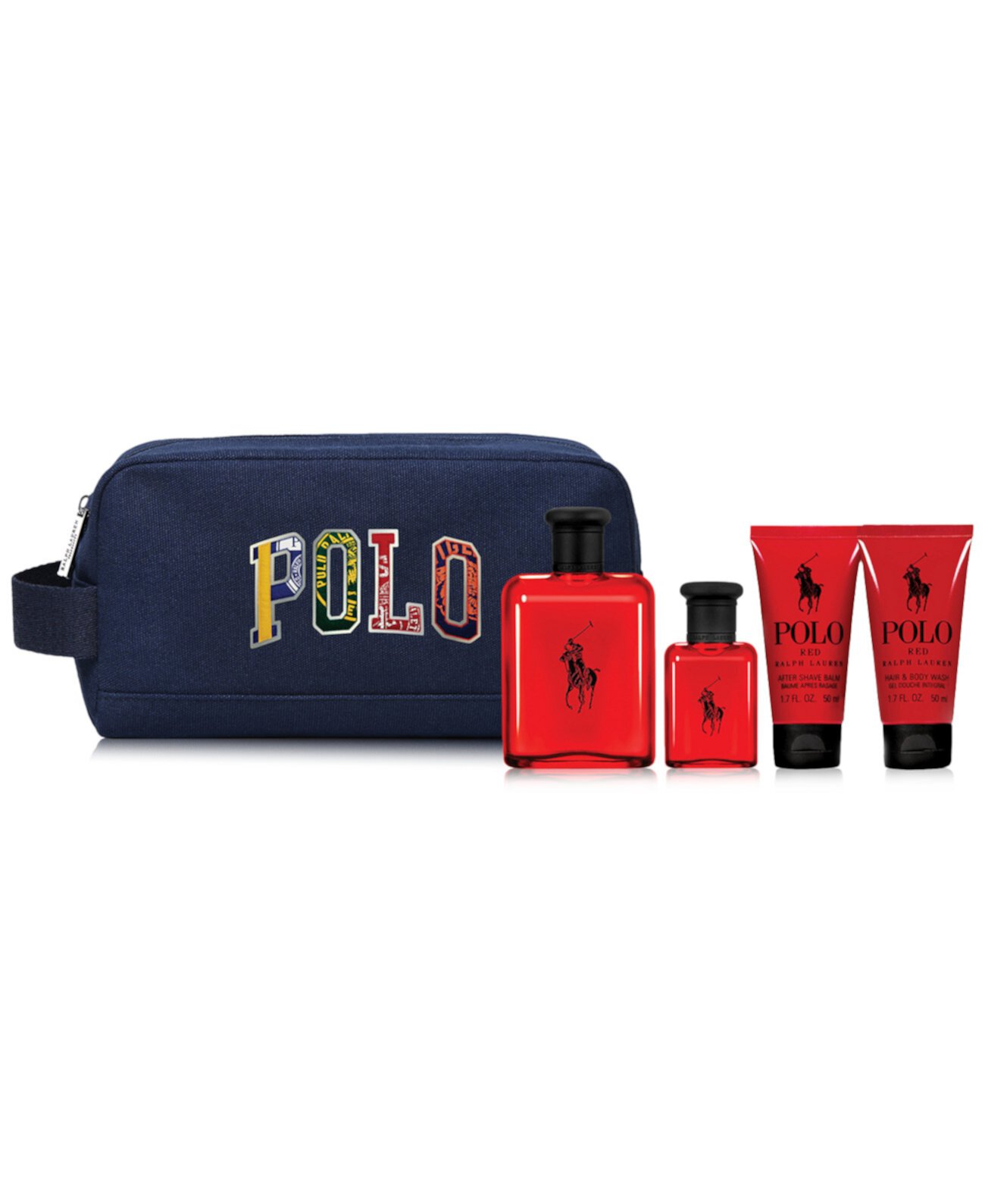 Подарочный набор для мужчин из 5 предметов: Духи Polo Red, 4,2 и 1,36 унции, бальзам после бритья, гель для душа, мешочек Ralph Lauren