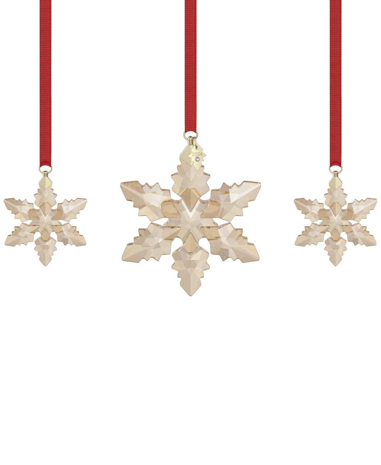 3-Pc. 2024 Gold-Tone Accent Crystal Snowflake Ornaments Swarovski