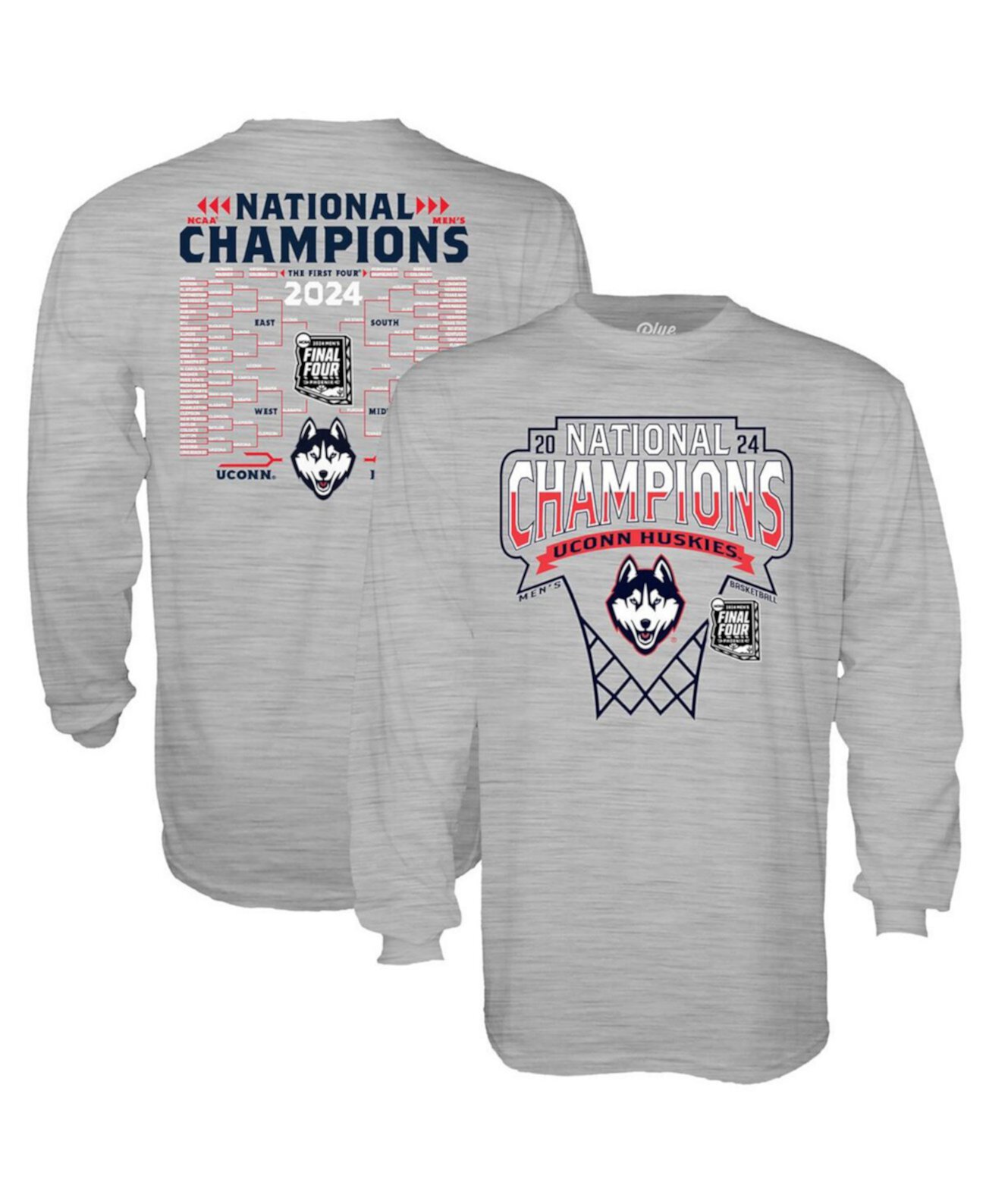 Мужская Джерси Blue 84 UConn Huskies 2024 NCAA Men's Basketball National Champions Bracket Long Sleeve Shirt Blue 84