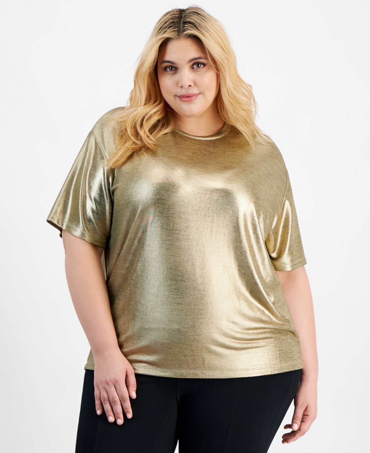 Женская Футболка Bar III Trendy Plus Size Shine Drop-Shoulder Bar III