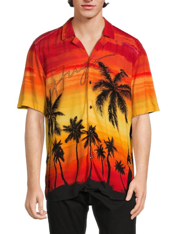 Мужская Повседневная рубашка HUGO BOSS Ellino Beach Print HUGO BOSS