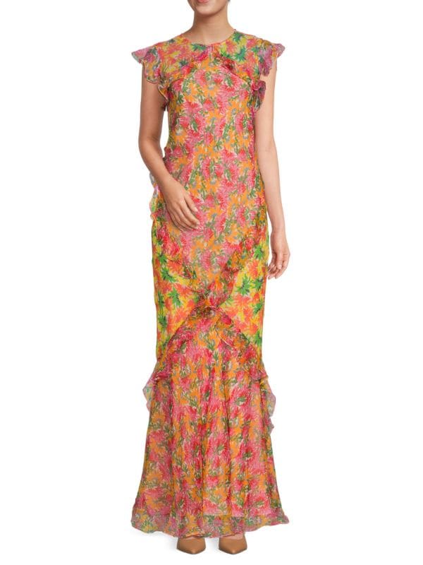 Женское Вечернее платье SALONI Ruffle Print Silk Maxi Dress SALONI