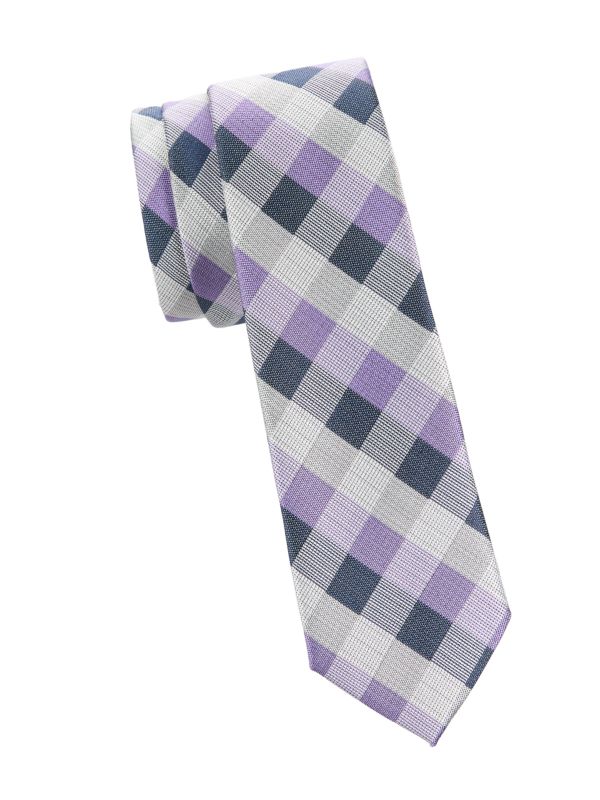 Kid's Gingham Check Textured Silk Blend Tie Andrew Marc