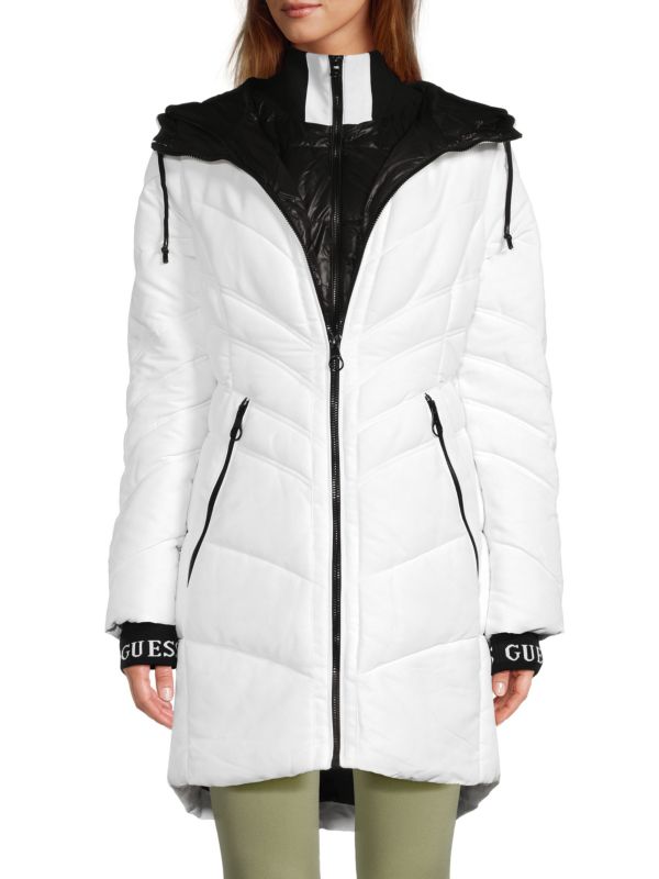 Женский Пуховик GUESS Longline Hooded Puffer Bib Jacket GUESS