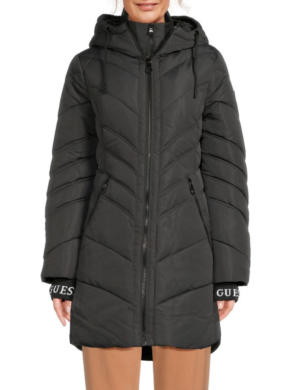 Женский Пуховик GUESS Longline Hooded Puffer Bib Jacket GUESS