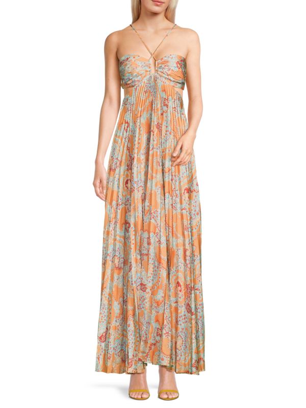 Женское Вечернее платье Cynthia Steffe Moira Print Cutout Pleated Maxi Dress A.L.C.