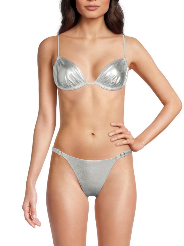 Женская Плавки WeWoreWhat Metallic Ruched Bikini Top WeWoreWhat