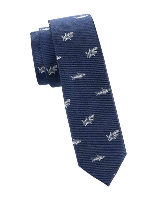 Kid's Shark Pattern Silk Blend Tie Andrew Marc