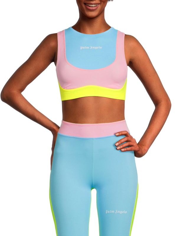 Женская Блузка PALM ANGELS Colorblock Logo Active Crop Top PALM ANGELS