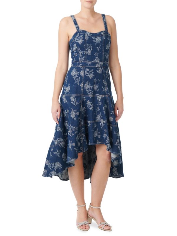 Женское Повседневное платье Jewel Badgley Mischka Floral Denim High Low Jewel Badgley Mischka