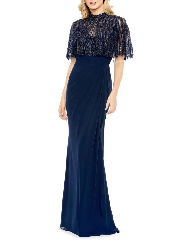 Женское Вечернее платье MAC DUGGAL Embellished Cape Trumpet Gown MAC DUGGAL