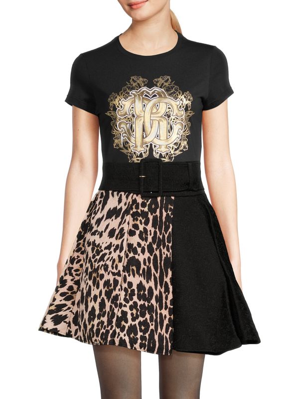 Женская Юбка мини Roberto Cavalli Leopard Fit & Flare Roberto Cavalli