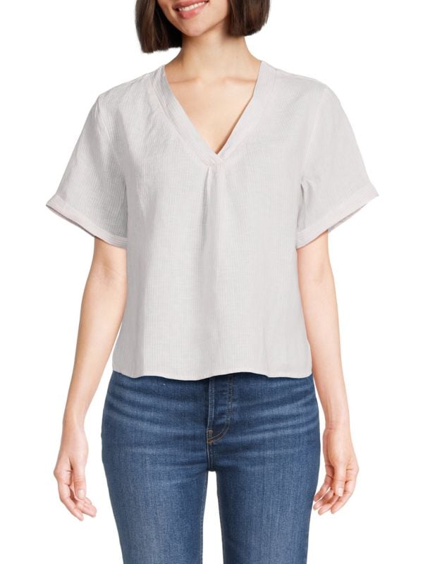 Женская Блузка Saks Fifth Avenue V Neck 100% Linen Saks Fifth Avenue