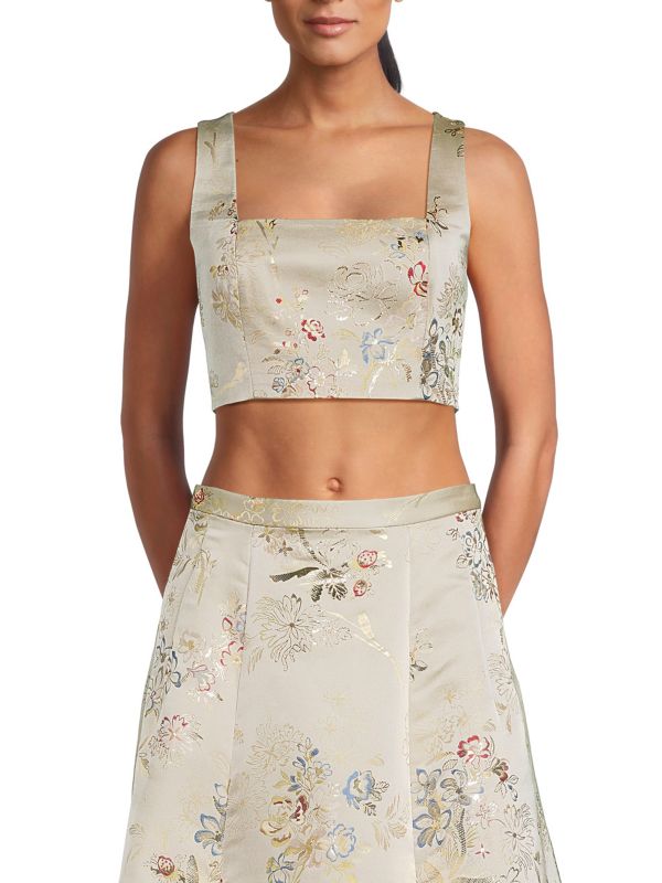 Женская Укороченная футболка Adam Lippes Floral Embroidered Adam Lippes