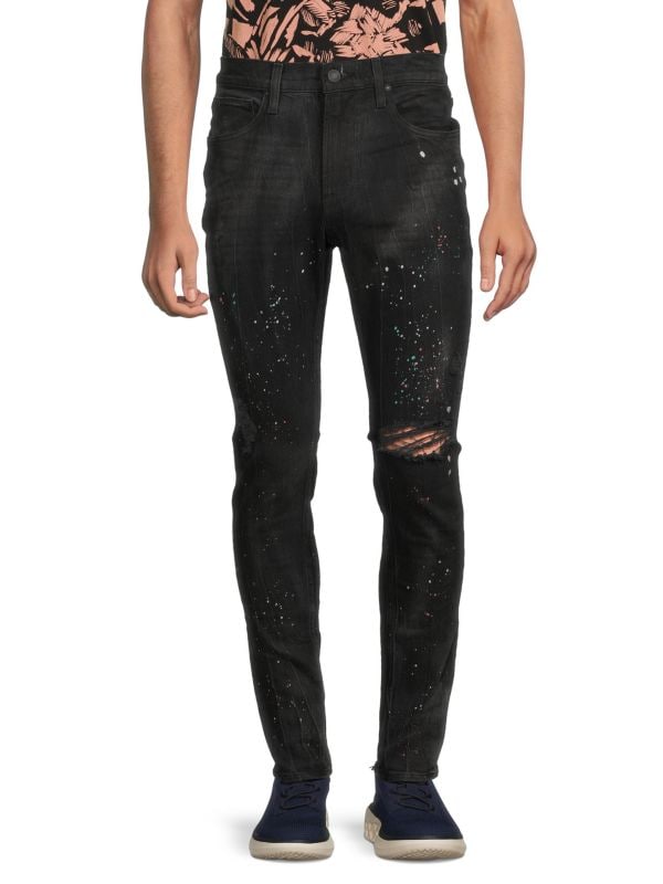 Мужские Джинсы skinny Hudson Zack Distressed Splatter Hudson Jeans