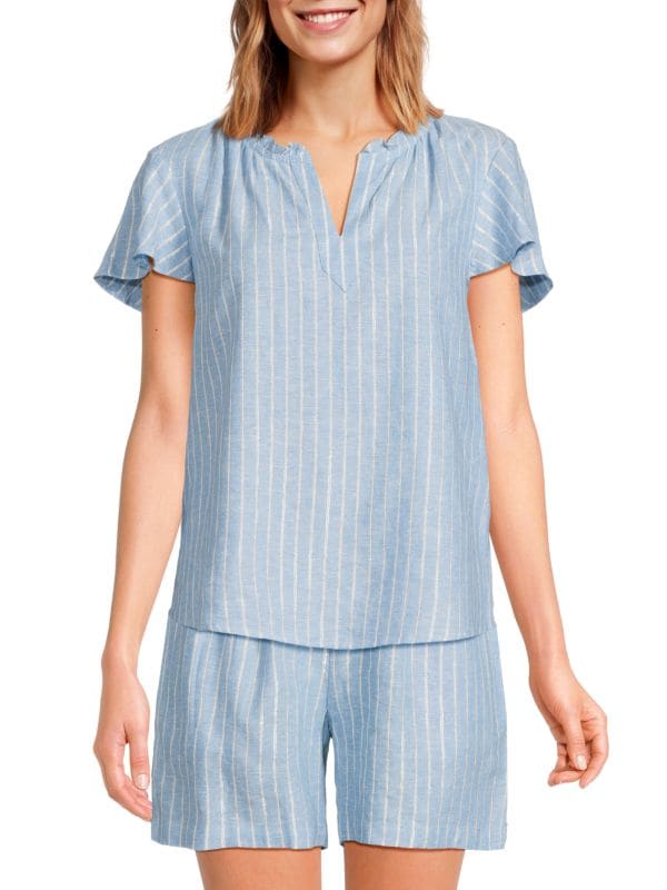 Женская Блузка Saks Fifth Avenue Striped Linen Blend Saks Fifth Avenue