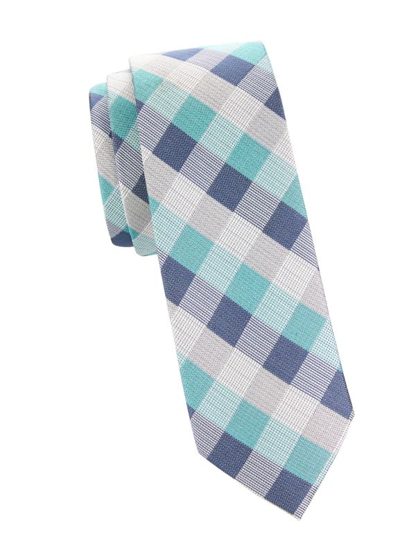 Kid's Gingham Check Textured Silk Blend Tie Andrew Marc