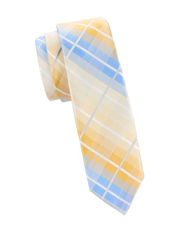 Kid's Plaid Pattern Silk Blend Tie Andrew Marc