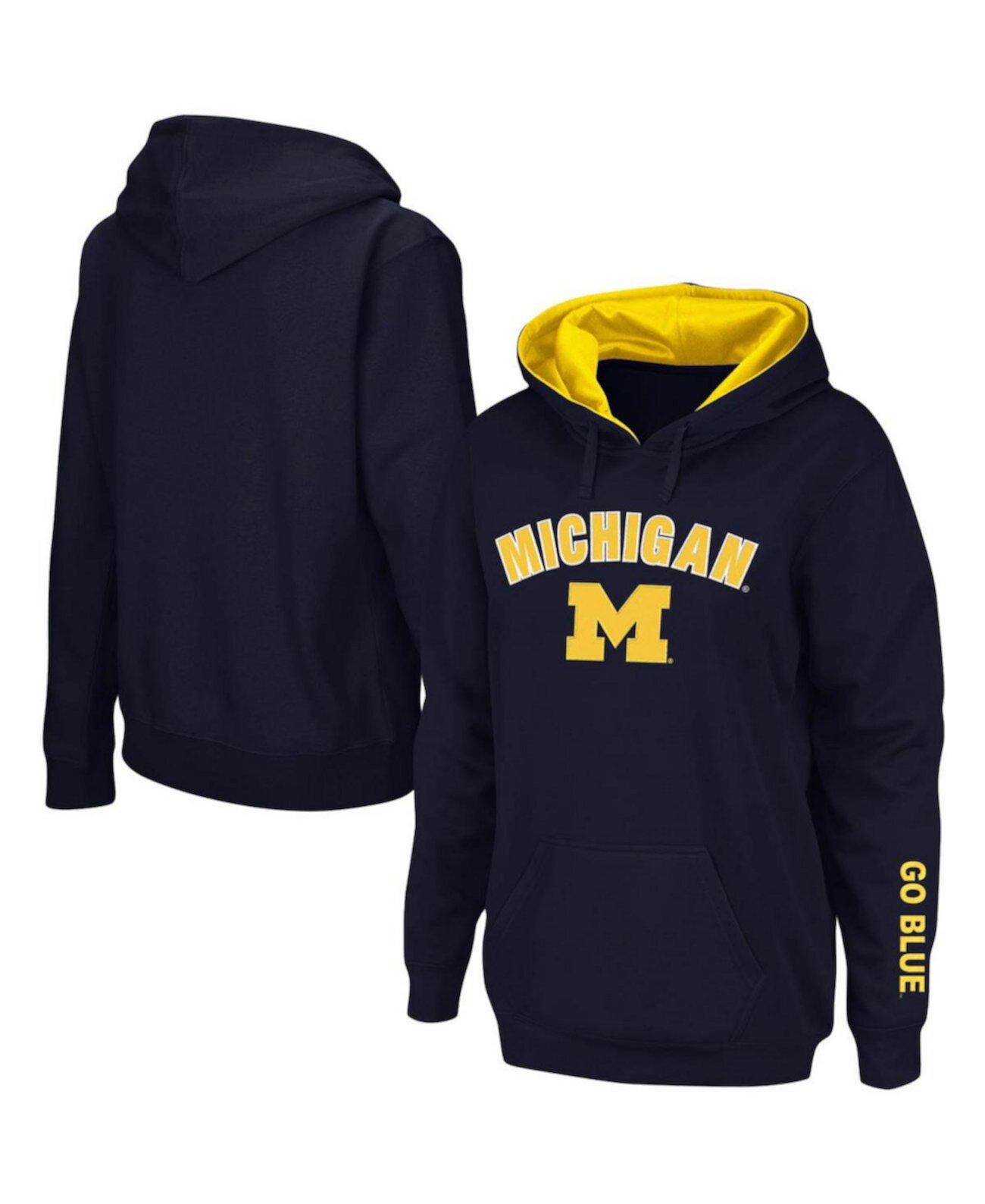 Худи женское с капюшоном Michigan Wolverines с вышивкой, темно-синее Colosseum