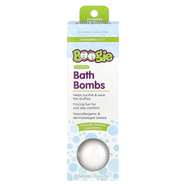 Soothing Bath Bombs, Eucalyptus , 3 Bath Bombs, 2.8 oz (79 g) Each Boogie Wipes